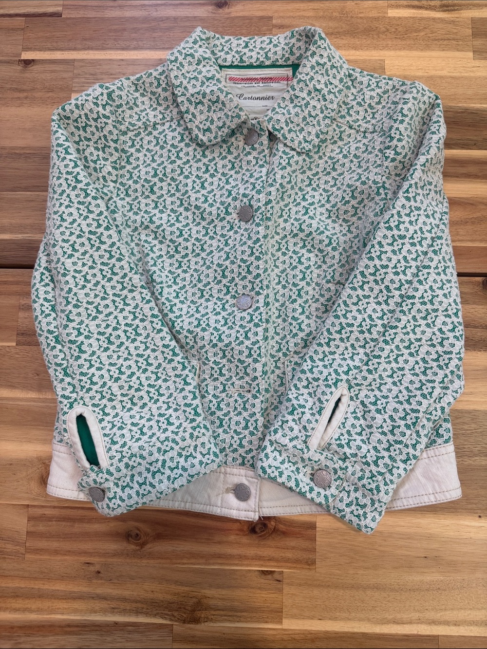Cartonnier White Jacket with Green Floral Print